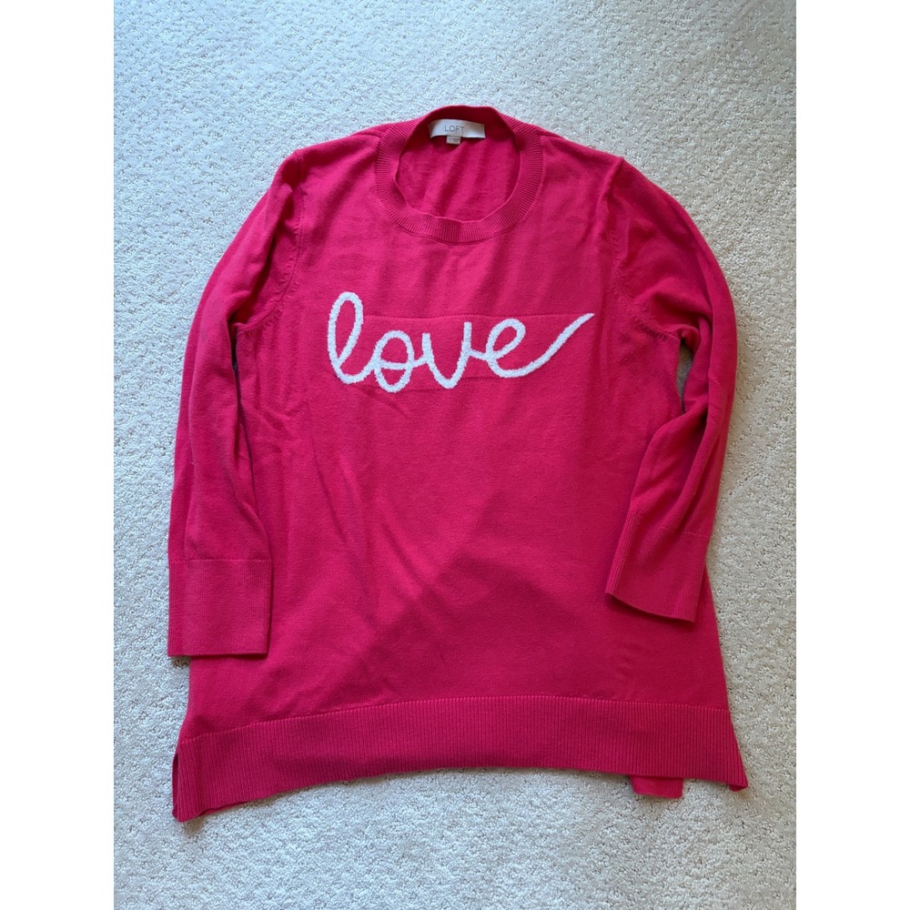 Loft Womens Pink Love Graphic Crewneck Pullover Sweater Size Large Long Sleeve‎